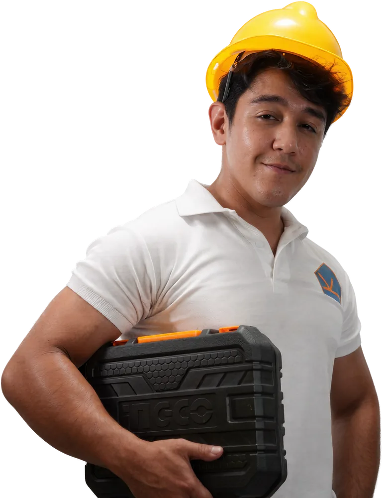A KuyaYos carpenter carrying a toolbox