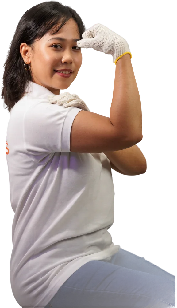 A KuyaYos tradesperson flexing in uniform